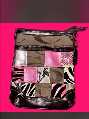 Patchwork Pink & Brown Crossbody Bag - Unbranded